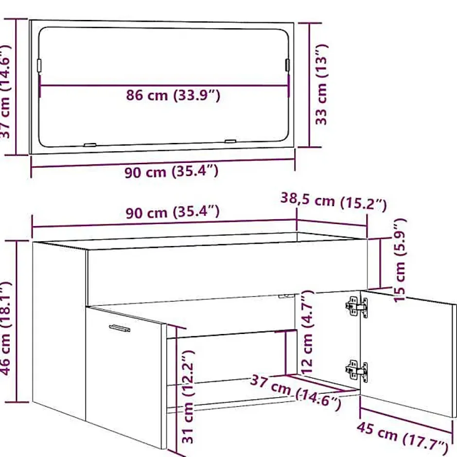 Vidaxl Armoire de bain avec miroir gris béton bois d'ingénierie* Meuble Wc