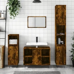 Vidaxl Armoire de bain chêne fumé 30x30x100 cm bois d'ingénierie* Meuble Wc