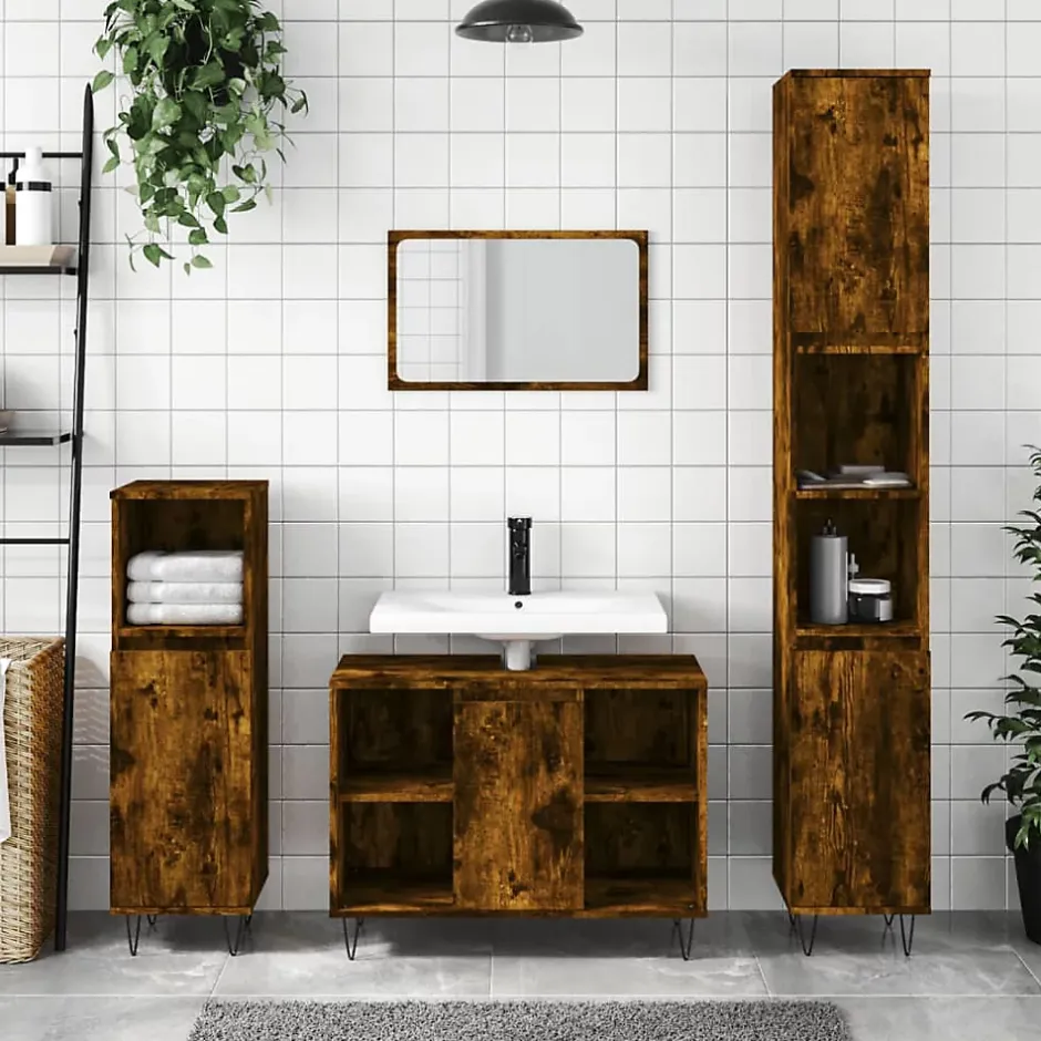 Vidaxl Armoire de bain chêne fumé 30x30x100 cm bois d'ingénierie* Meuble Wc