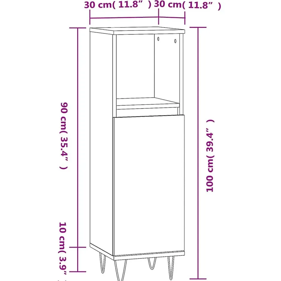 Vidaxl Armoire de bain chêne fumé 30x30x100 cm bois d'ingénierie* Meuble Wc