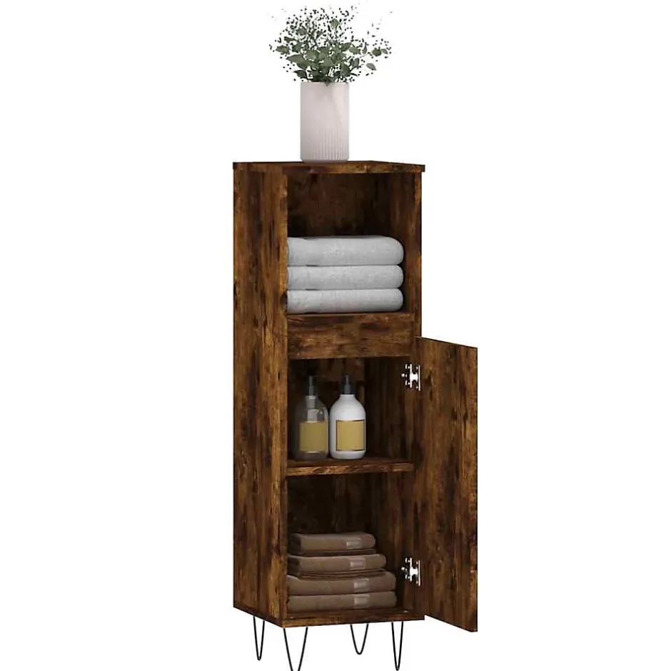 Vidaxl Armoire de bain chêne fumé 30x30x100 cm bois d'ingénierie* Meuble Wc