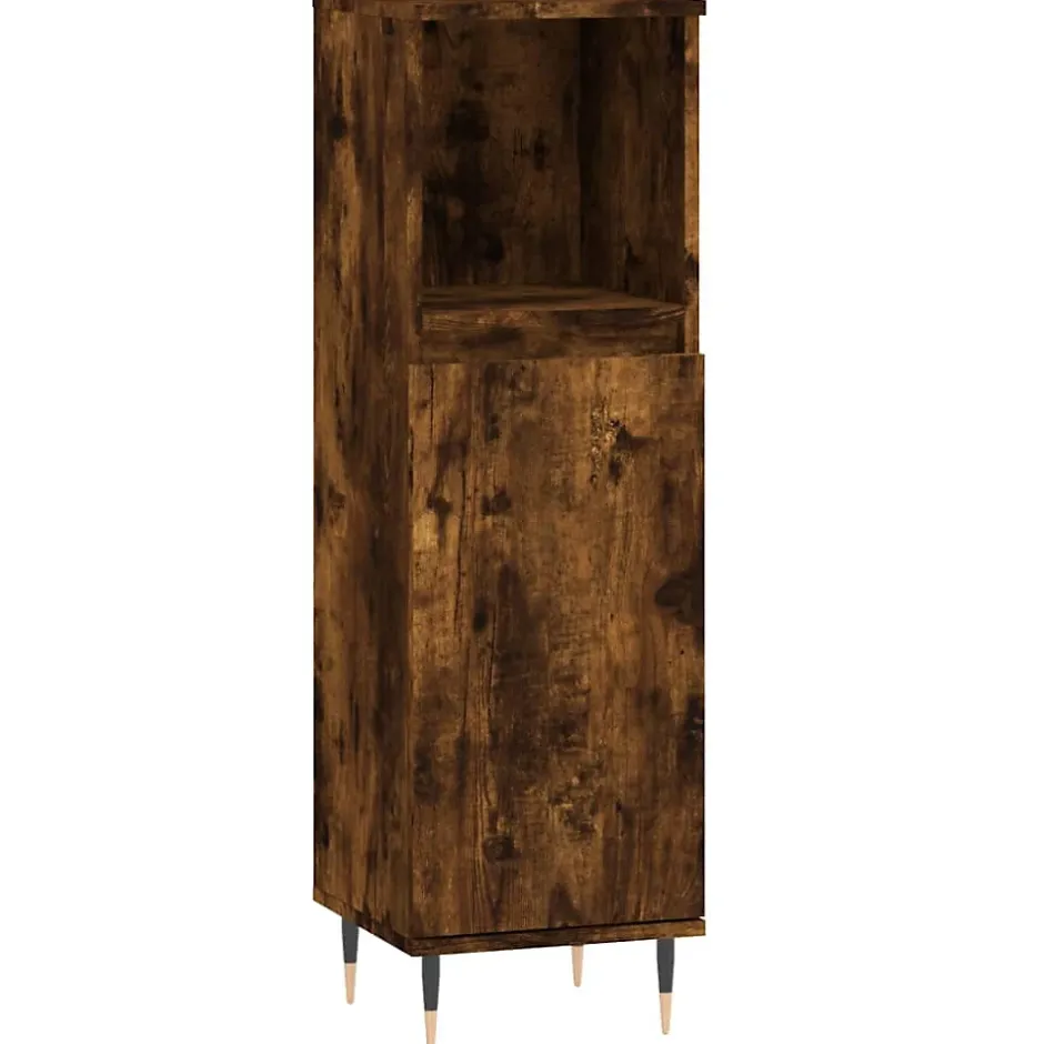 Vidaxl Armoire de bain chêne fumé 30x30x100 cm bois d'ingénierie* Meuble Wc