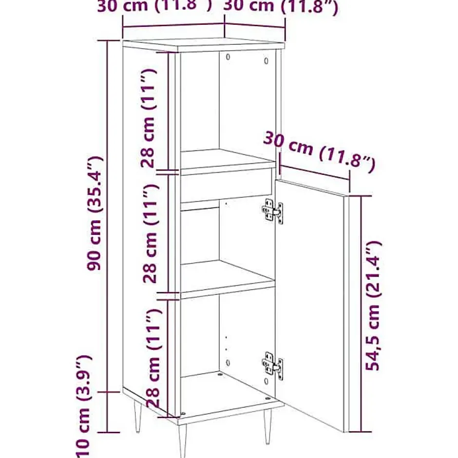 Vidaxl Armoire de bain chêne fumé 30x30x100 cm bois d'ingénierie* Meuble Wc