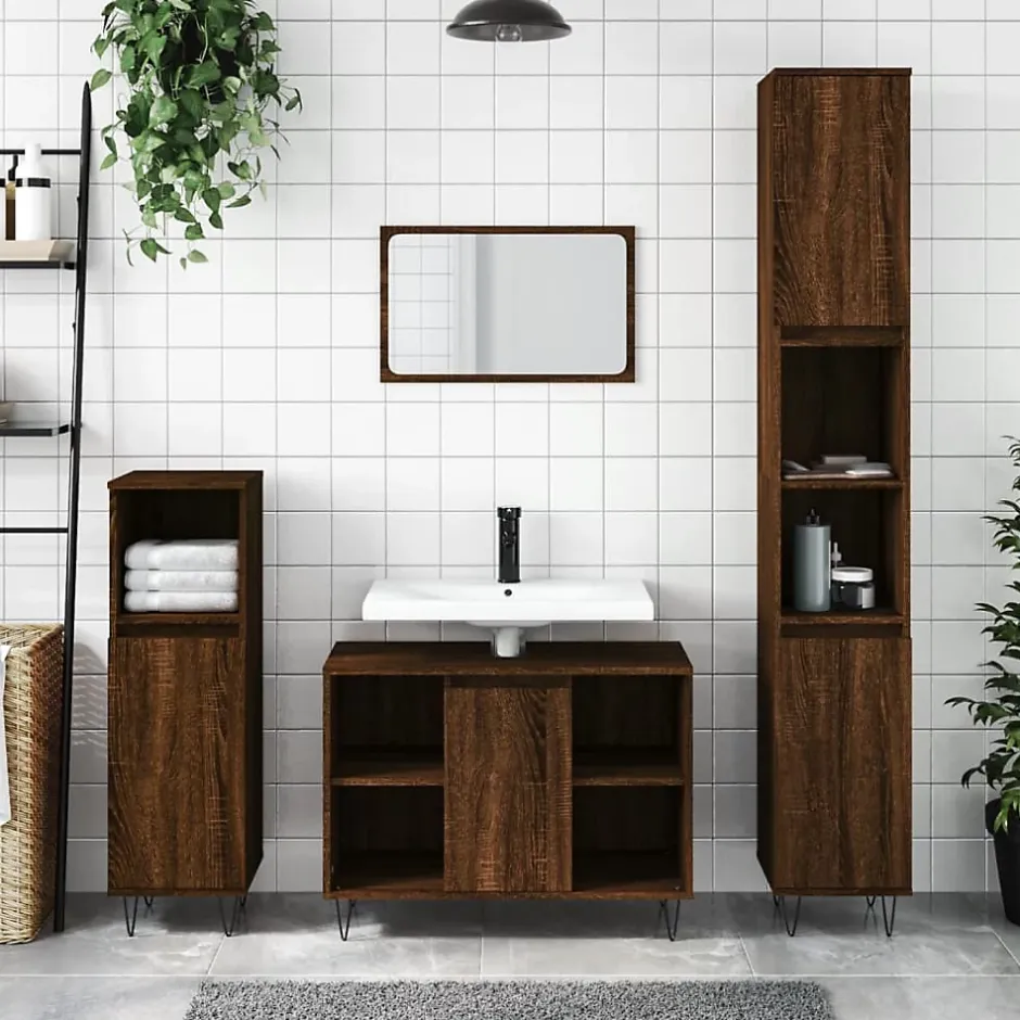 Vidaxl Armoire de bain chêne marron 30x30x100 cm bois d'ingénierie* Meuble Wc