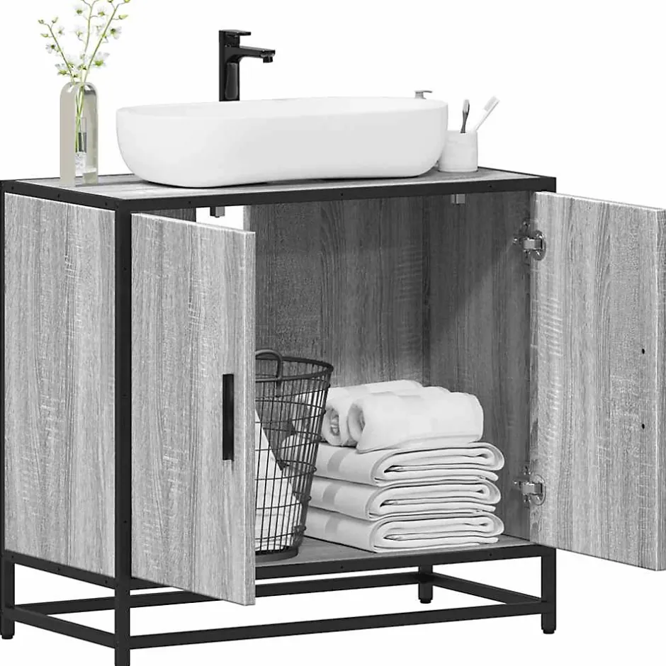 Vidaxl Armoire de lavabo de salle de bain sonoma gris 65x33x60 cm* Meuble Wc