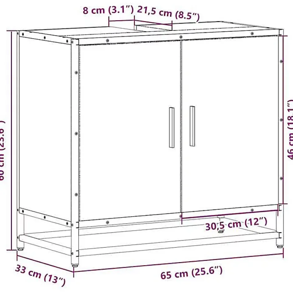 Vidaxl Armoire de lavabo de salle de bain sonoma gris 65x33x60 cm* Meuble Wc