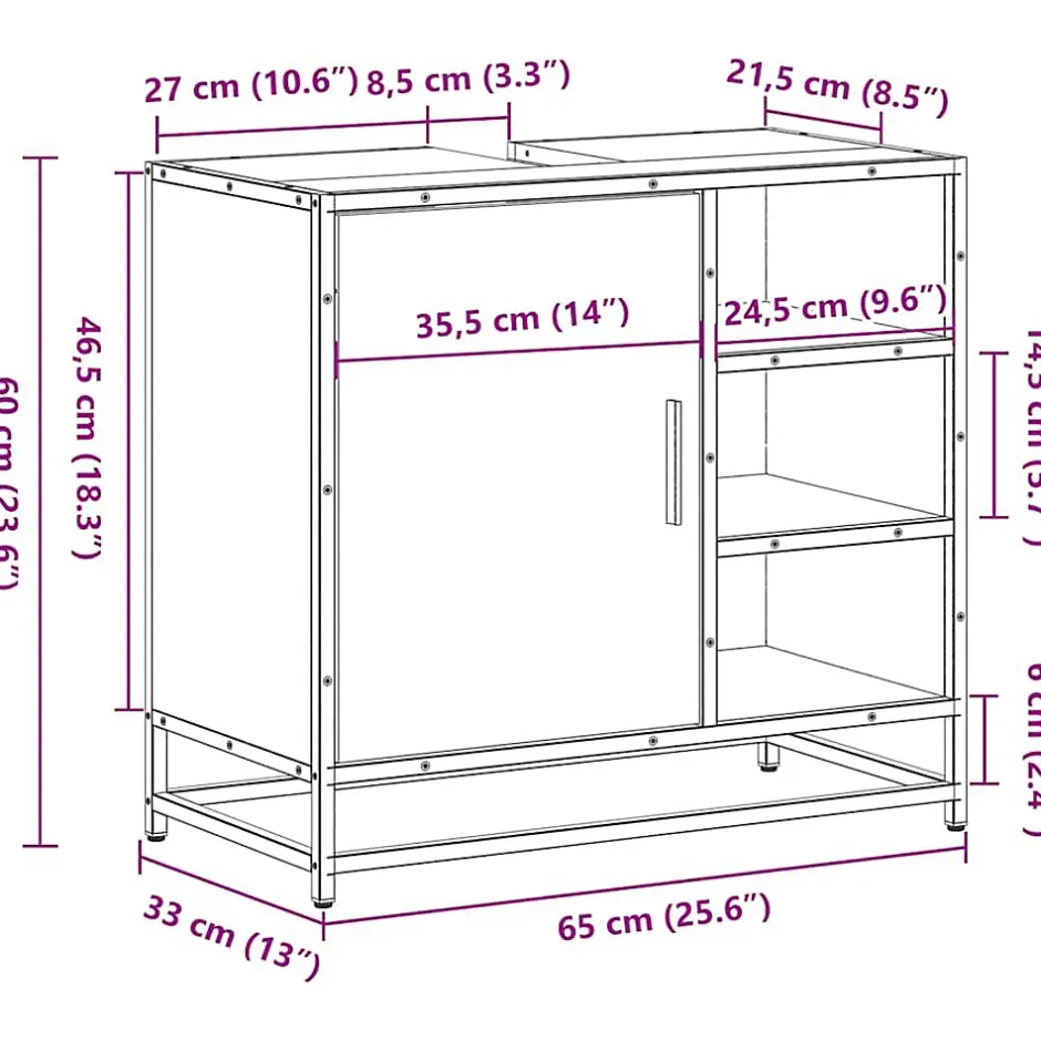 Vidaxl Armoire de lavabo de salle de bain chêne marron 65x33x60 cm