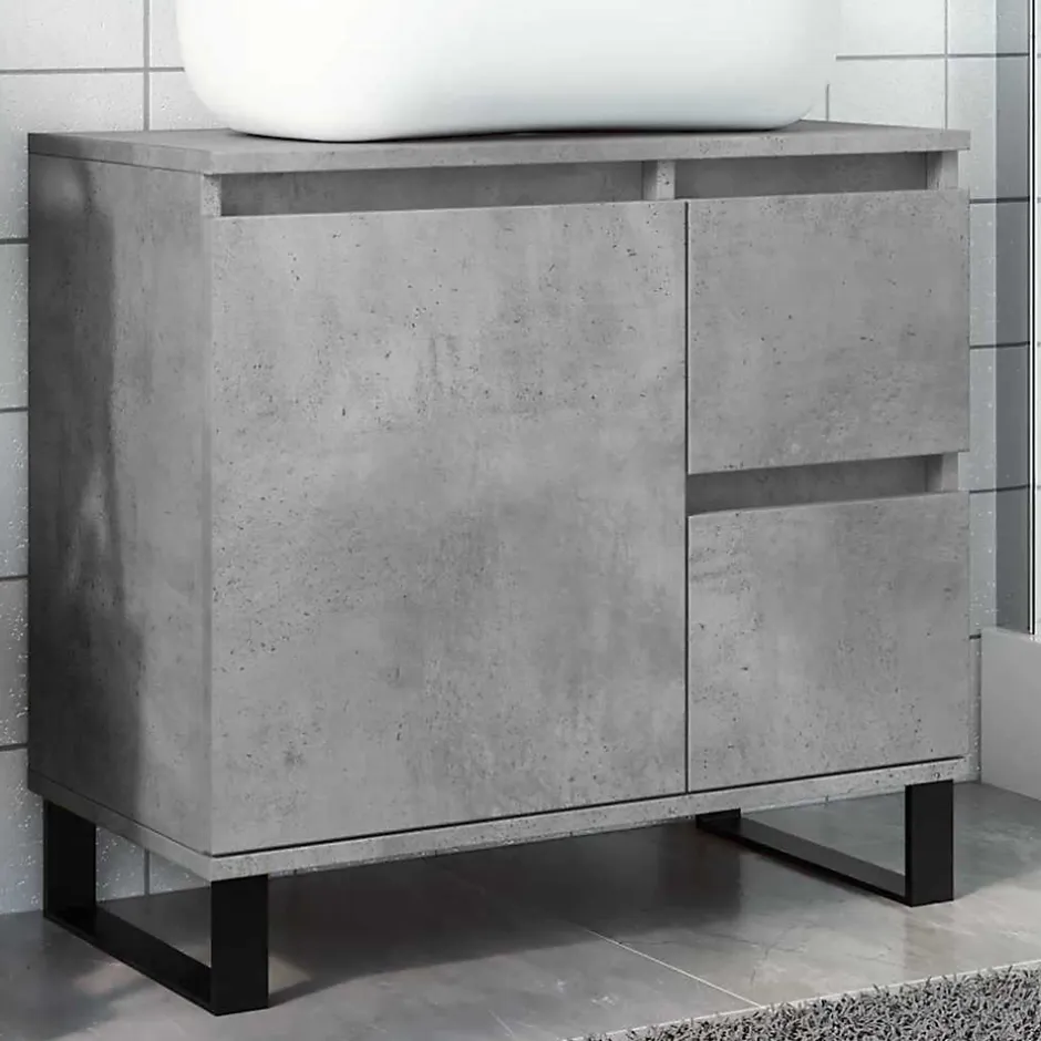 Vidaxl Armoire de lavabo de salle de bain gris béton 65x33x60 cm