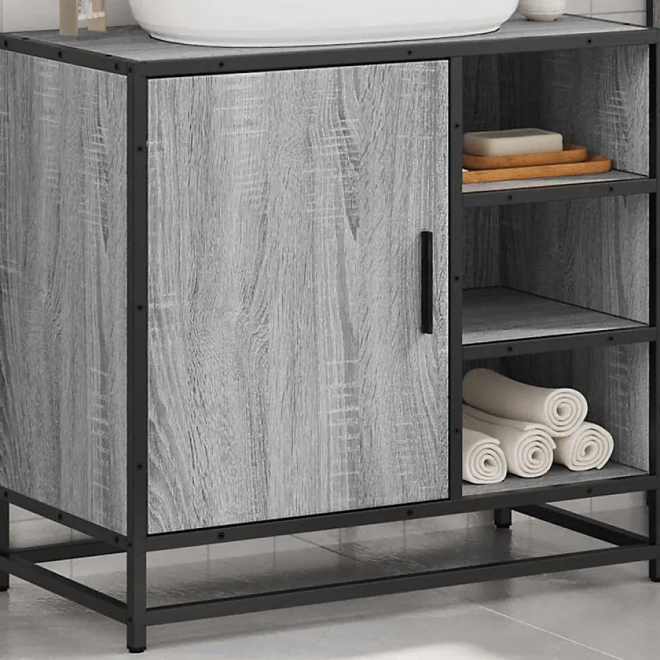 Vidaxl Armoire de lavabo de salle de bain sonoma gris 65x33x60 cm* Meuble Wc