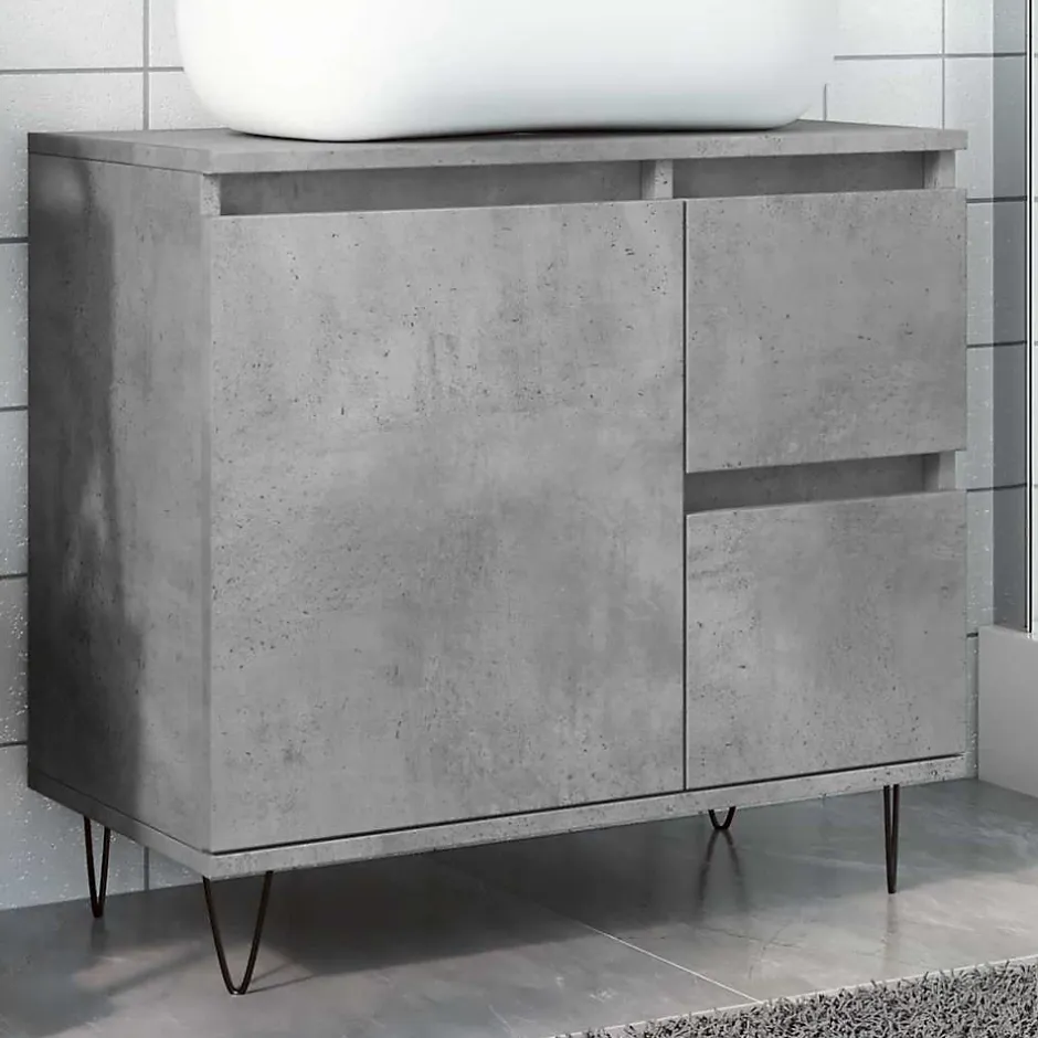 Vidaxl Armoire de lavabo de salle de bain gris béton 65x33x60 cm