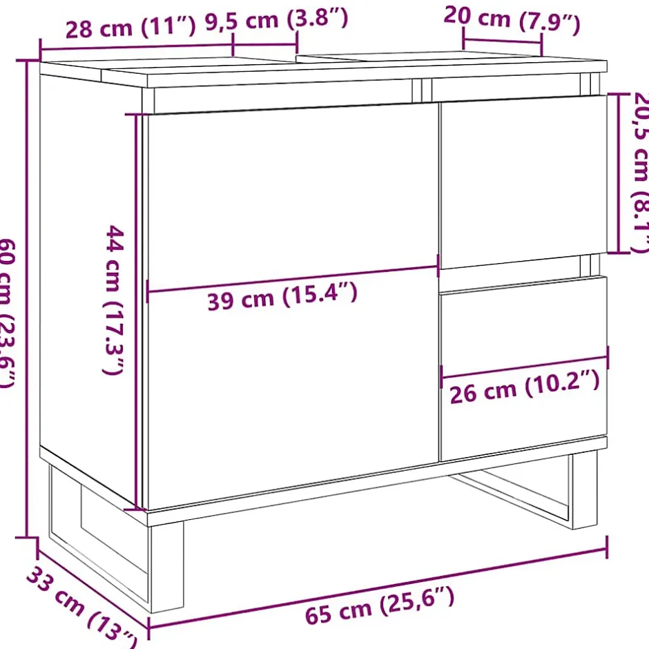 Vidaxl Armoire de lavabo de salle de bain vieux bois 65x33x60 cm