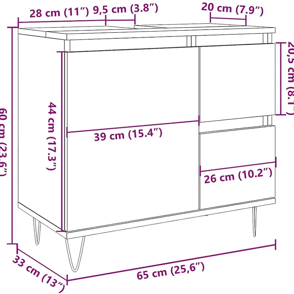 Vidaxl Armoire de lavabo de salle de bain vieux bois 65x33x60 cm* Meuble Wc