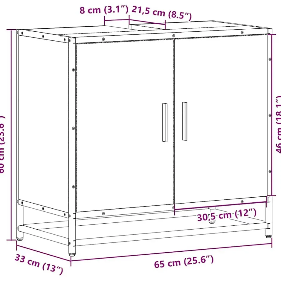 Vidaxl Armoire de lavabo de salle de bain chêne fumé 65x33x60 cm