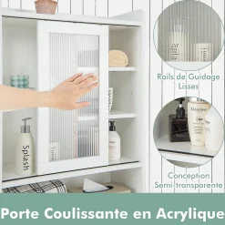 Giantex Armoire de Rangement Au-Dessus Toilettes Porte Coulissante Etagere Reglables Meuble WC Autoportant Cadre en Metal Blanc