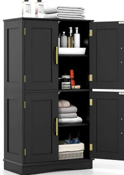Giantex Armoire de Rangement de Salle de Bain, Armoire sur Sol avec 4 Portes, 2 Étagères Réglables et Détachables,60 x 30 x 110 CM (Noir)* Armoire De Salle De Bains