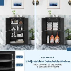 Giantex Armoire de Rangement de Salle de Bain, Armoire sur Sol avec 4 Portes, 2 Étagères Réglables et Détachables,60 x 30 x 110 CM (Noir)* Armoire De Salle De Bains