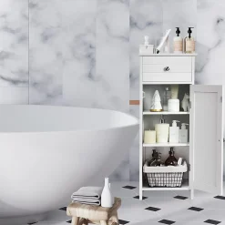 Giantex Armoire de Rangement pour Salle de Bain Meuble de Toilette sur Pied en MDF avec Tiroir et 2 Etagere Reglable a Hauteurs* Armoire De Salle De Bains|Meuble De Salle De Bains Faible Profondeur