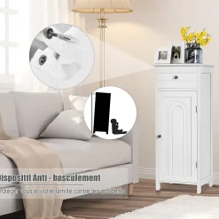 Giantex Armoire de Rangement pour Salle de Bain Meuble de Toilette sur Pied en MDF avec Tiroir et 2 Etagere Reglable a Hauteurs* Armoire De Salle De Bains|Meuble De Salle De Bains Faible Profondeur