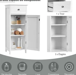 Giantex Armoire de Rangement pour Salle de Bain Meuble de Toilette sur Pied en MDF avec Tiroir et 2 Etagere Reglable a Hauteurs* Armoire De Salle De Bains|Meuble De Salle De Bains Faible Profondeur