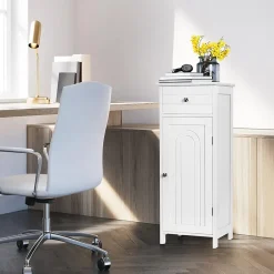 Giantex Armoire de Rangement pour Salle de Bain Meuble de Toilette sur Pied en MDF avec Tiroir et 2 Etagere Reglable a Hauteurs* Armoire De Salle De Bains|Meuble De Salle De Bains Faible Profondeur