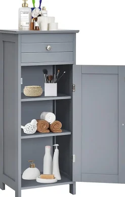 Giantex Armoire de Rangement pour Salle de Bain Meuble de Toilette sur Pied en MDF avec Tiroir et 2 Etagere Reglable a Hauteurs* Armoire De Salle De Bains