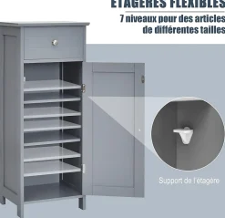 Giantex Armoire de Rangement pour Salle de Bain Meuble de Toilette sur Pied en MDF avec Tiroir et 2 Etagere Reglable a Hauteurs* Armoire De Salle De Bains