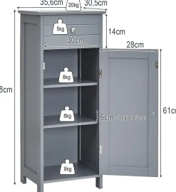 Giantex Armoire de Rangement pour Salle de Bain Meuble de Toilette sur Pied en MDF avec Tiroir et 2 Etagere Reglable a Hauteurs* Armoire De Salle De Bains