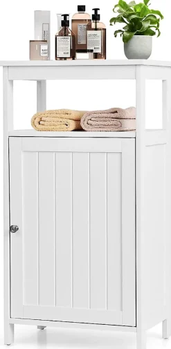 Giantex Armoire de Rangement Salle de Bain, Etagere avec Compartiment et Casier, 2 Etageres a Hauteur Reglable, 45x30x84cm (Blanc)* Armoire De Salle De Bains