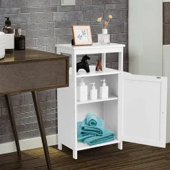 Giantex Armoire de Rangement Salle de Bain, Etagere avec Compartiment et Casier, 2 Etageres a Hauteur Reglable, 45x30x84cm (Blanc)* Armoire De Salle De Bains