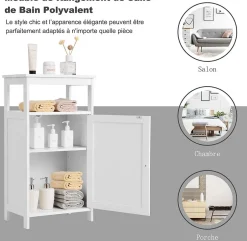 Giantex Armoire de Rangement Salle de Bain, Etagere avec Compartiment et Casier, 2 Etageres a Hauteur Reglable, 45x30x84cm (Blanc)* Armoire De Salle De Bains