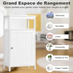 Giantex Armoire de Rangement Salle de Bain, Etagere avec Compartiment et Casier, 2 Etageres a Hauteur Reglable, 45x30x84cm (Blanc)* Armoire De Salle De Bains