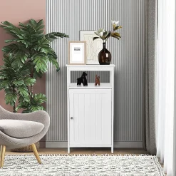 Giantex Armoire de Rangement Salle de Bain, Etagere avec Compartiment et Casier, 2 Etageres a Hauteur Reglable, 45x30x84cm (Blanc)* Armoire De Salle De Bains