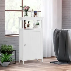 Giantex Armoire de Rangement Salle de Bain, Etagere avec Compartiment et Casier, 2 Etageres a Hauteur Reglable, 45x30x84cm (Blanc)* Armoire De Salle De Bains