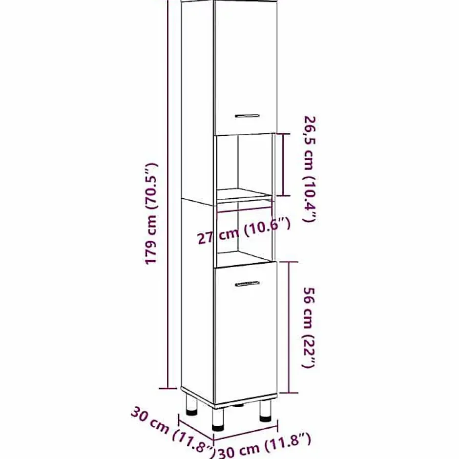 Vidaxl Armoire de salle de bain vieux bois 30x30x179cm bois ingénierie