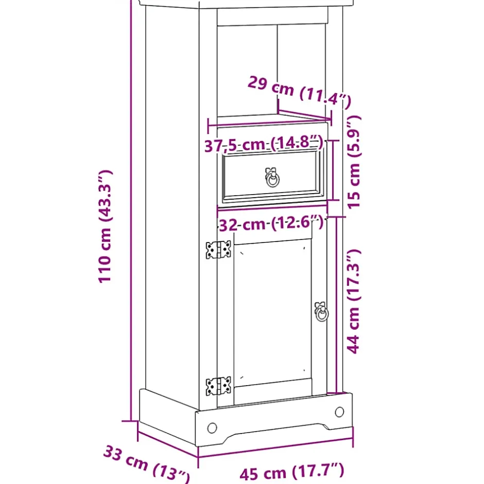 Vidaxl Armoire de salle de bain Corona 45x33x110 cm bois de pin massif
