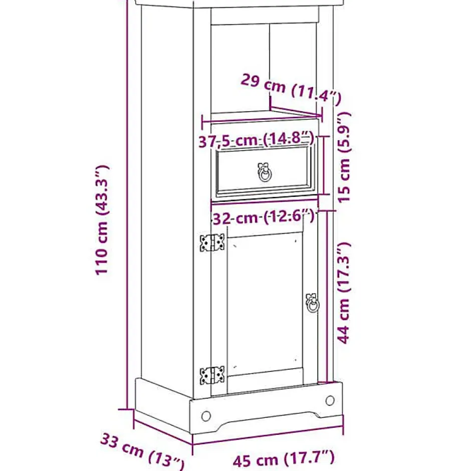 Vidaxl Armoire de salle de bain Corona 45x33x110 cm bois de pin massif