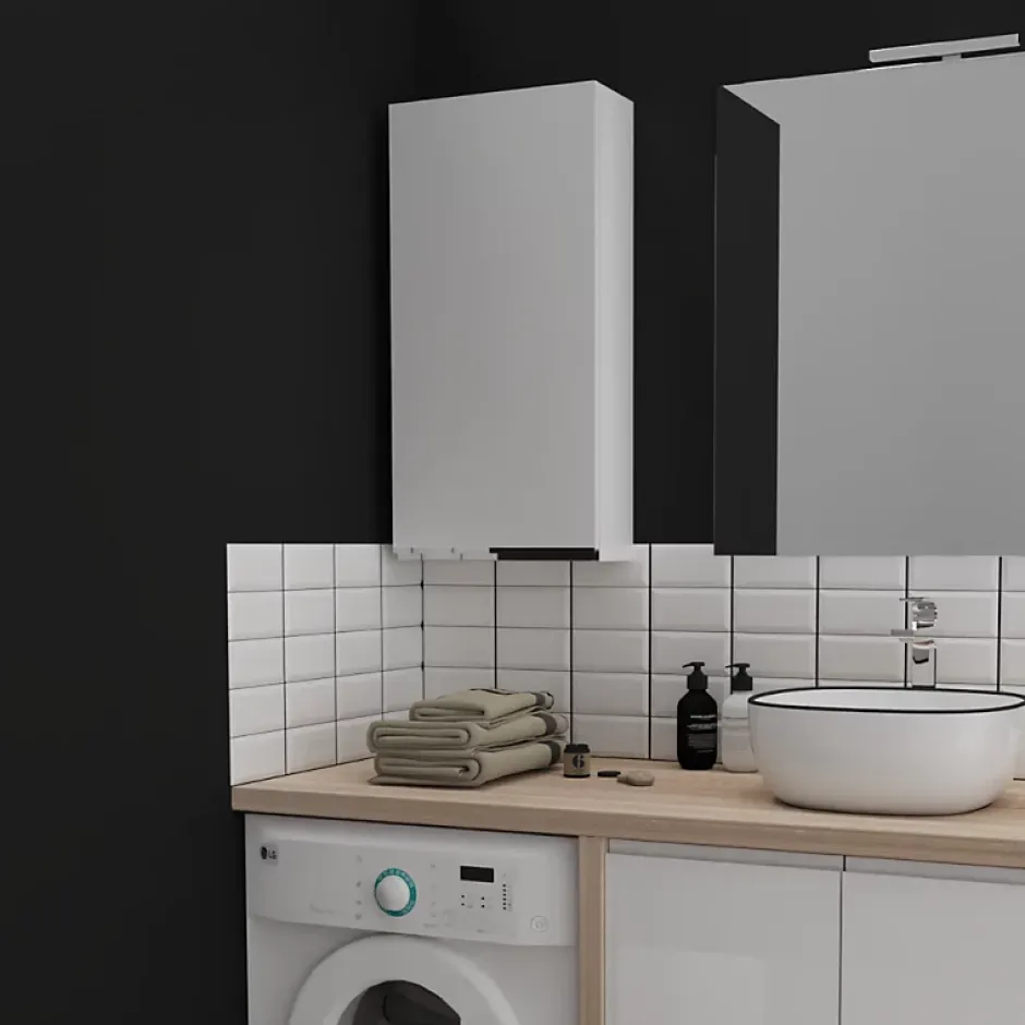 Planète Bain Armoire de salle de bain 40x80 laqué blanc brillant à suspendre