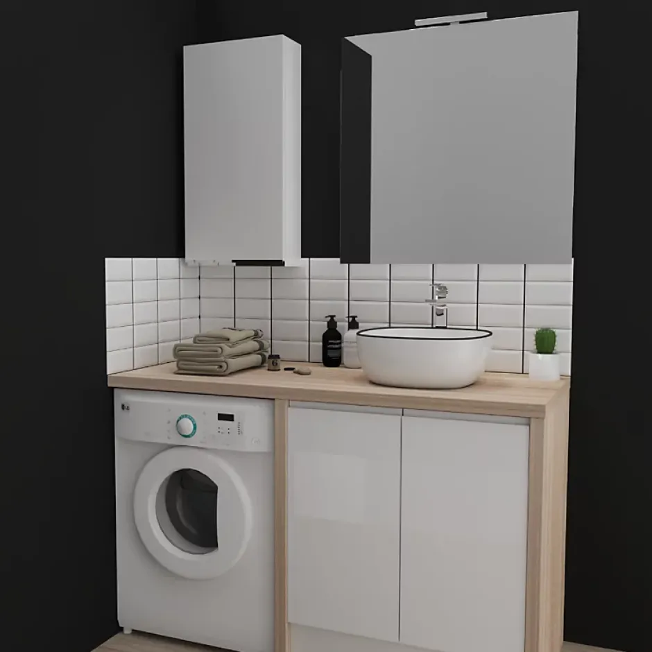 Planète Bain Armoire de salle de bain 40x80 laqué blanc brillant à suspendre