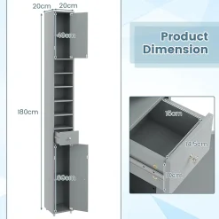 Giantex Armoire de Salle de Bain Haut avec 2 Portes 1 Tiroir 5 Etageres Reglables Dispositif Anti-basculement Meuble Colonne Rangement* Colonne De Salle De Bains|Meuble De Salle De Bains Faible Profondeur