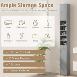 Giantex Armoire de Salle de Bain Haut avec 2 Portes 1 Tiroir 5 Etageres Reglables Dispositif Anti-basculement Meuble Colonne Rangement* Colonne De Salle De Bains|Meuble De Salle De Bains Faible Profondeur