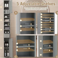 Giantex Armoire de Salle de Bain Haut avec 2 Portes 1 Tiroir 5 Etageres Reglables Dispositif Anti-basculement Meuble Colonne Rangement* Colonne De Salle De Bains|Meuble De Salle De Bains Faible Profondeur