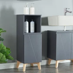 [En.Casa] Armoire de salle de bain Overath 86 x 30 x 30 cm gris effet bois en.casa