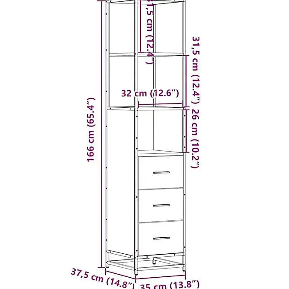 Vidaxl Armoire de salle de bain chêne sonoma 35x37,5x166 cm* Meuble Wc