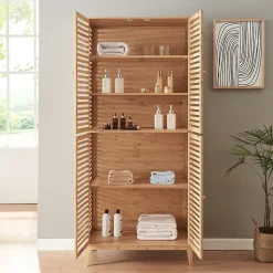 [En.Casa] Armoire de salle de bain Raurgela bambou 180 x 80 x 40 cm naturel en.casa