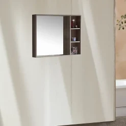 Jindoli Armoire de salle de bain avec miroir chêne brun 80 cm Aquanoma* Armoire De Toilette
