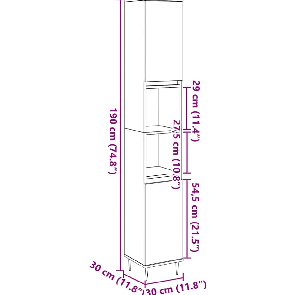 Vidaxl Armoire de salle de bain vieux bois 30x30x190cm bois ingénierie