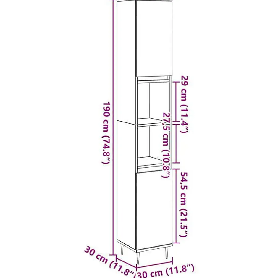 Vidaxl Armoire de salle de bain vieux bois 30x30x190cm bois ingénierie