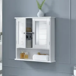 [En.Casa] Armoire de salle de bain vintage avec miroir MDF Blanc laqué en.casa