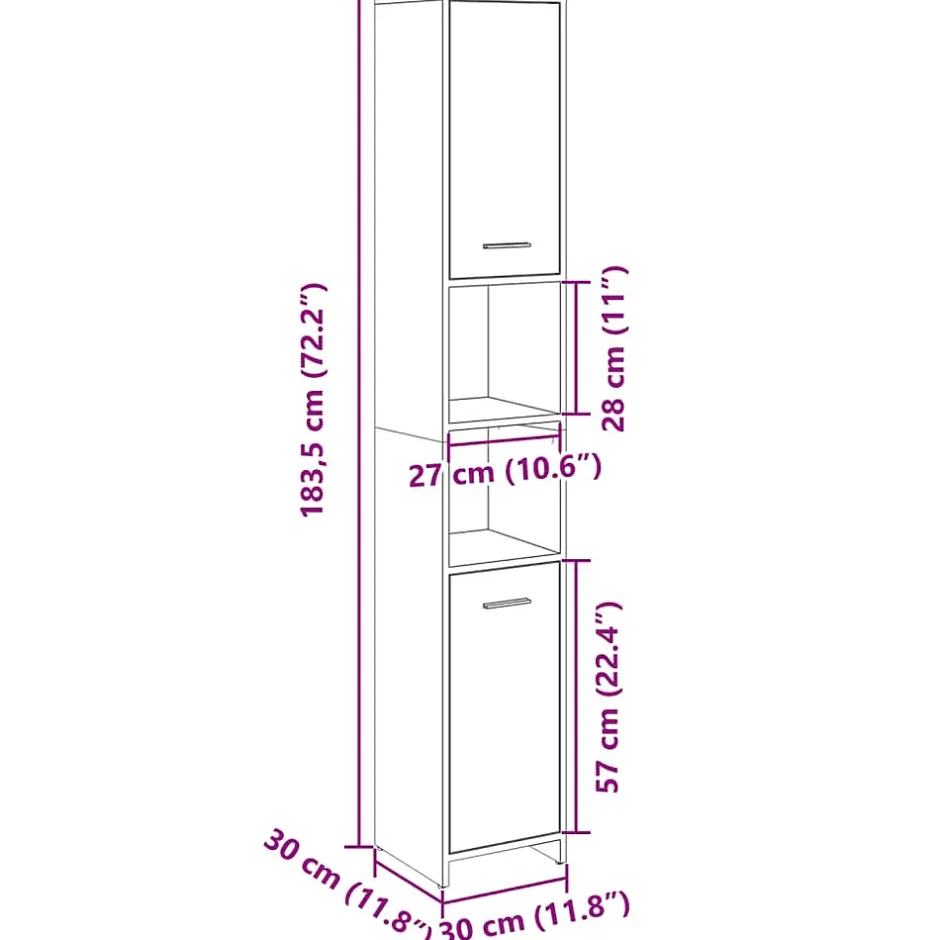 Vidaxl Armoire de salle de bain Chêne sonoma 30x30x183,5 cm Aggloméré* Meuble Wc