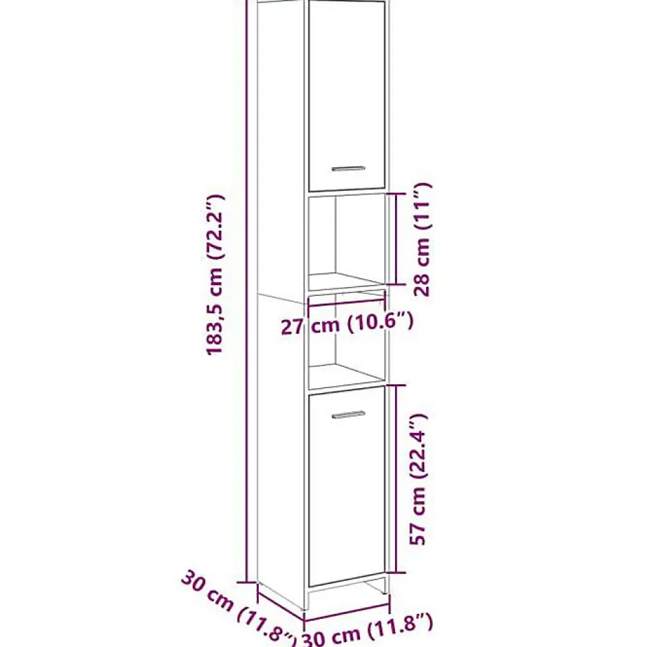 Vidaxl Armoire de salle de bain Chêne sonoma 30x30x183,5 cm Aggloméré* Meuble Wc